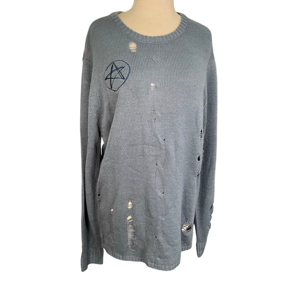 NWT Marvel Agatha Hot Topic Distressed Knit Sweater Blue Women’s M Witchy Fall